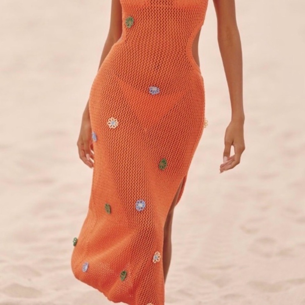 Anthropologie CELANDINE CROCHET HALTER COVER-UP DRESS XL summer resort vacay NWT - Picture 6 of 10